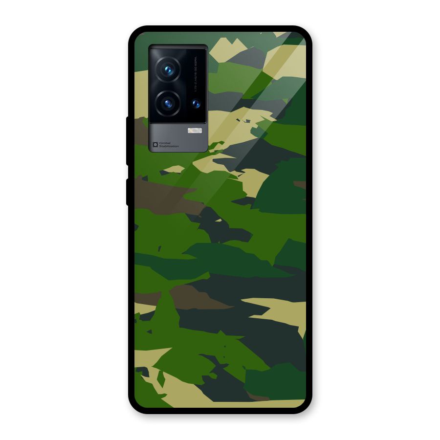 Green Camouflage Army Glass Back Case for iQOO 9 5G