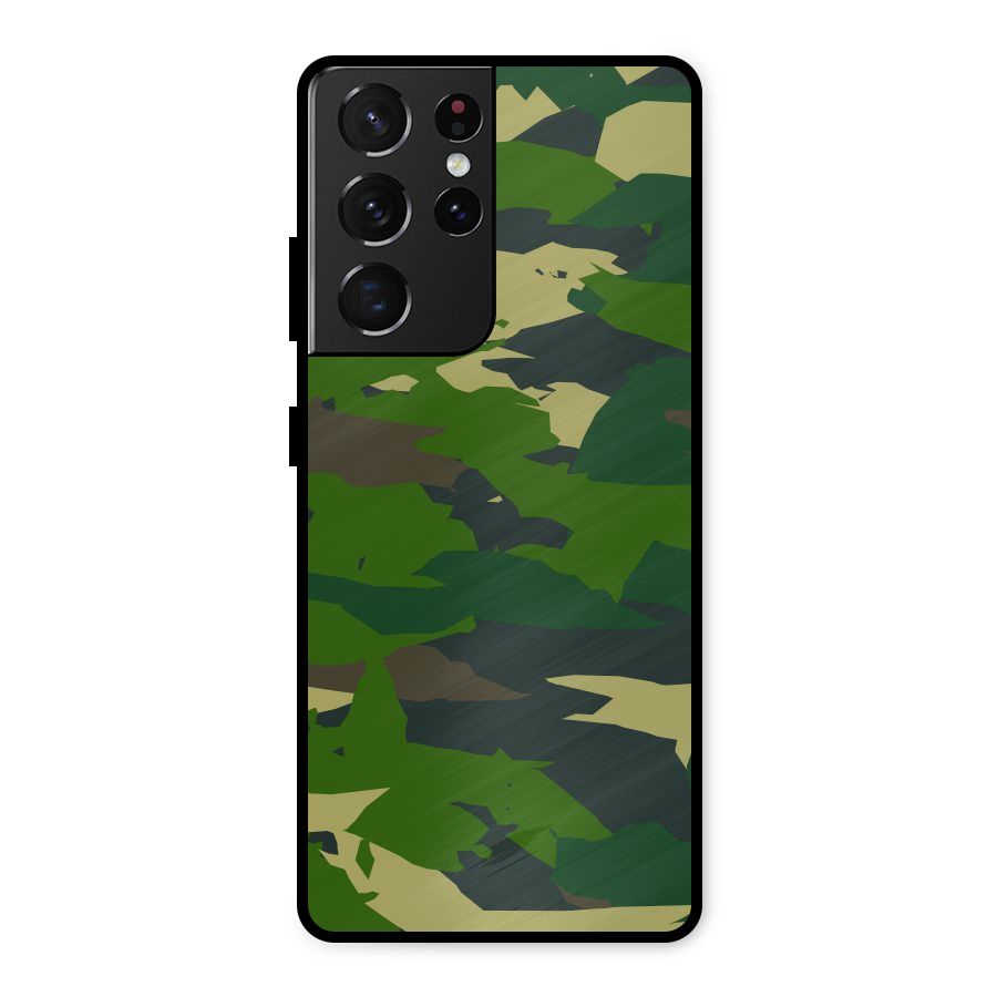 Green Camouflage Army Metal Back Case for Galaxy S21 Ultra 5G