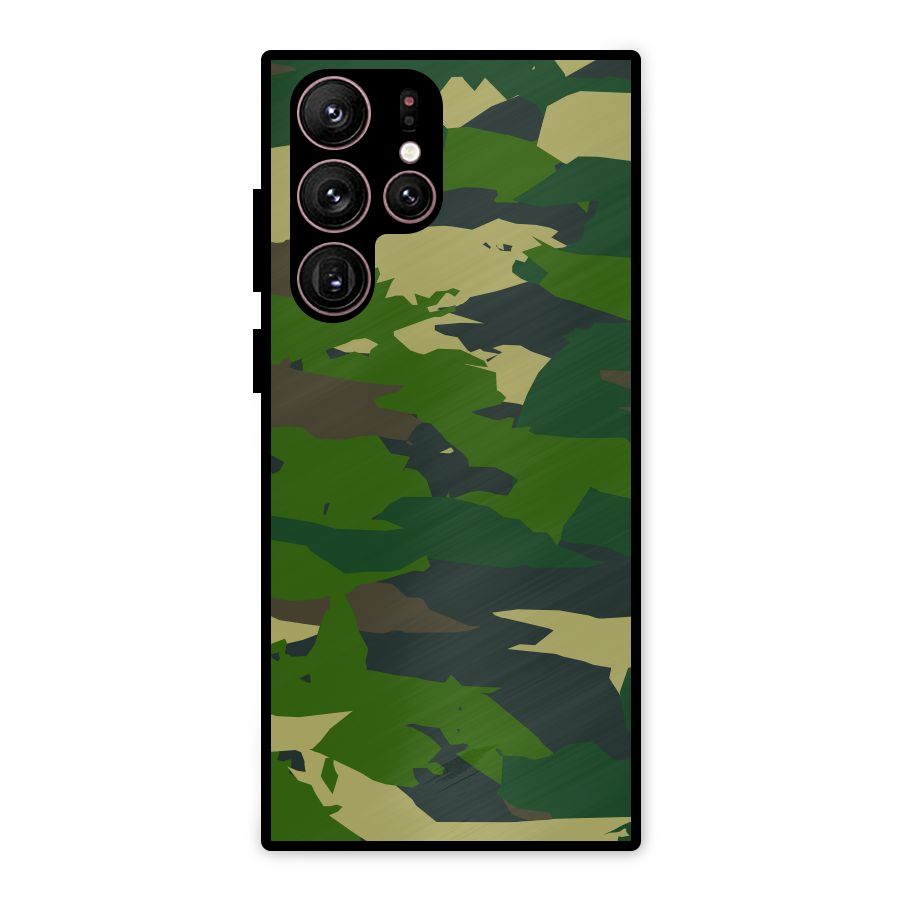 Green Camouflage Army Metal Back Case for Galaxy S22 Ultra 5G