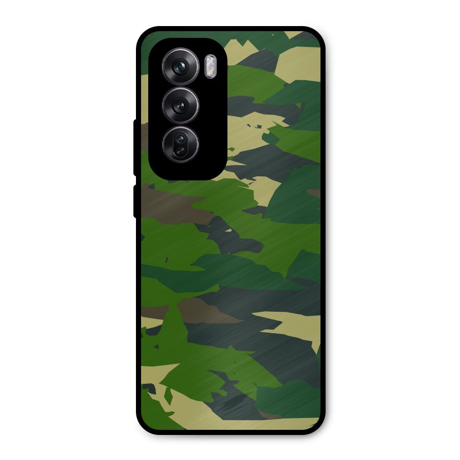 Green Camouflage Army Metal Back Case for Oppo Reno12 Pro
