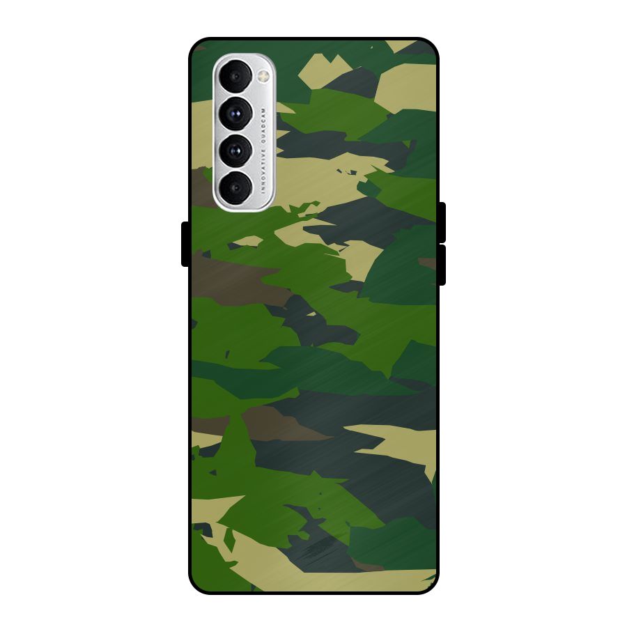 Green Camouflage Army Metal Back Case for Oppo Reno4 Pro