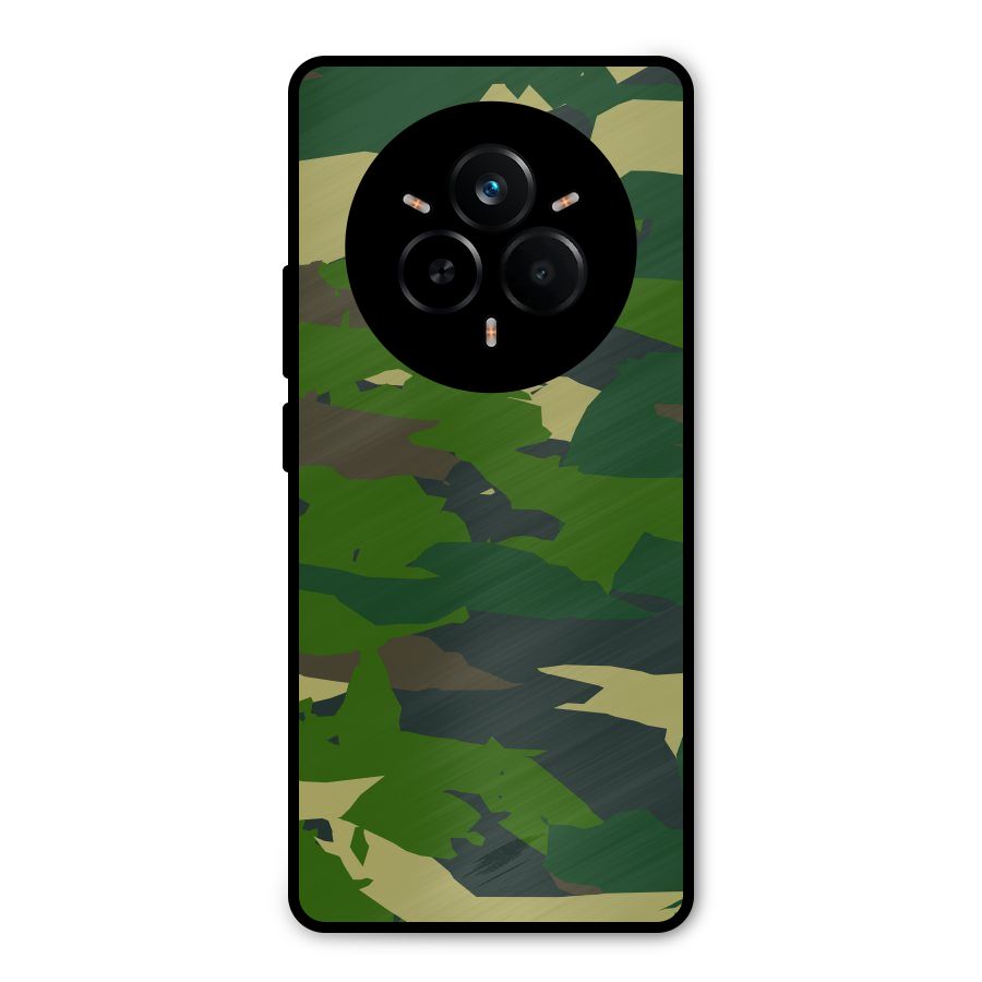 Green Camouflage Army Metal Back Case for Realme 14 Pro