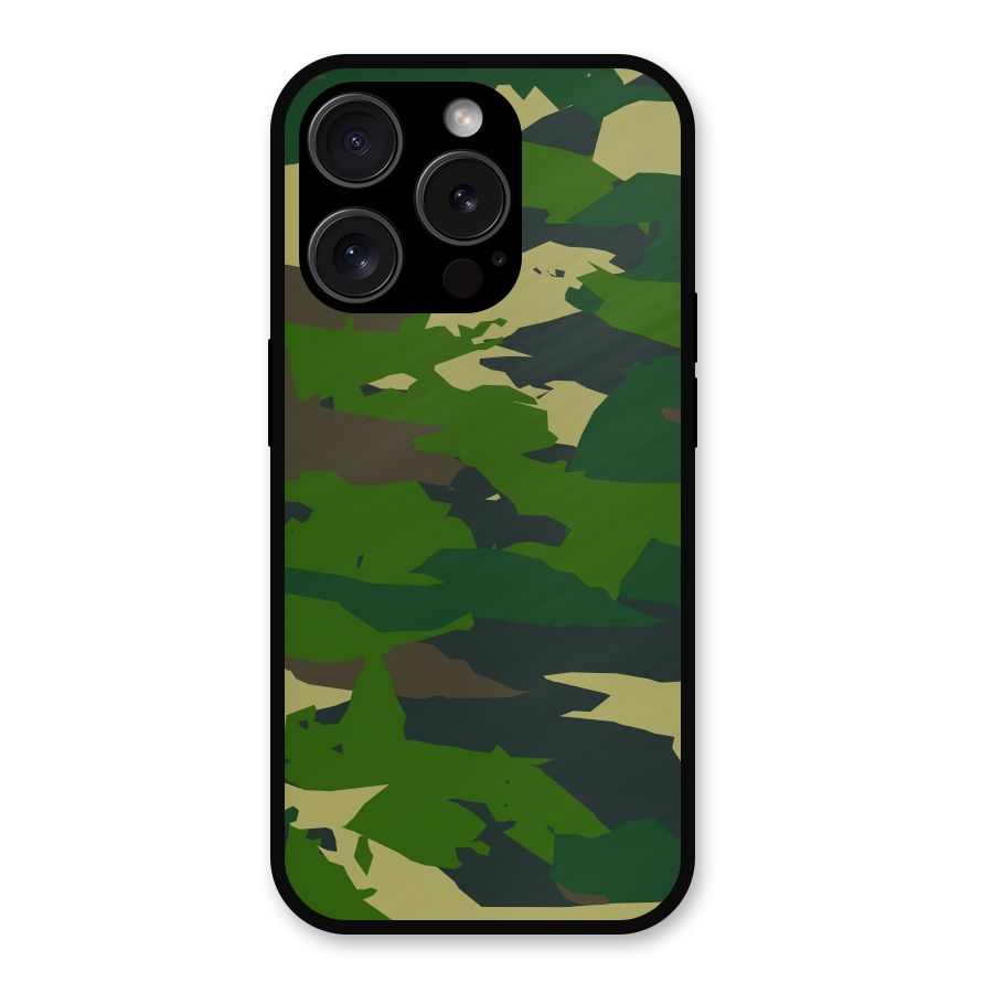 Green Camouflage Army Metal Back Case for iPhone 15 Pro