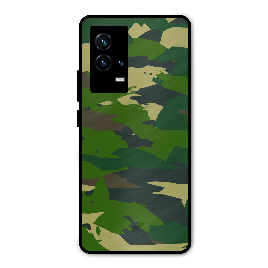Green Camouflage Army Metal Back Case for iQOO 9 5G
