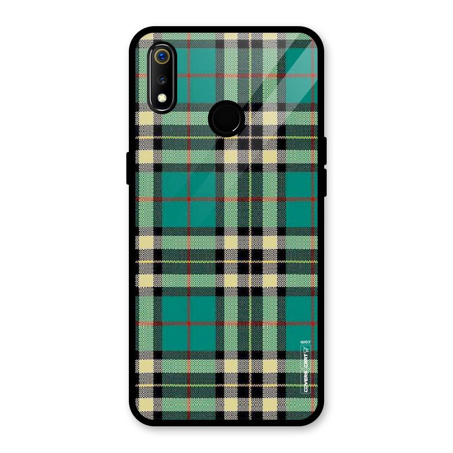 Green Check Glass Back Case for Realme 3i