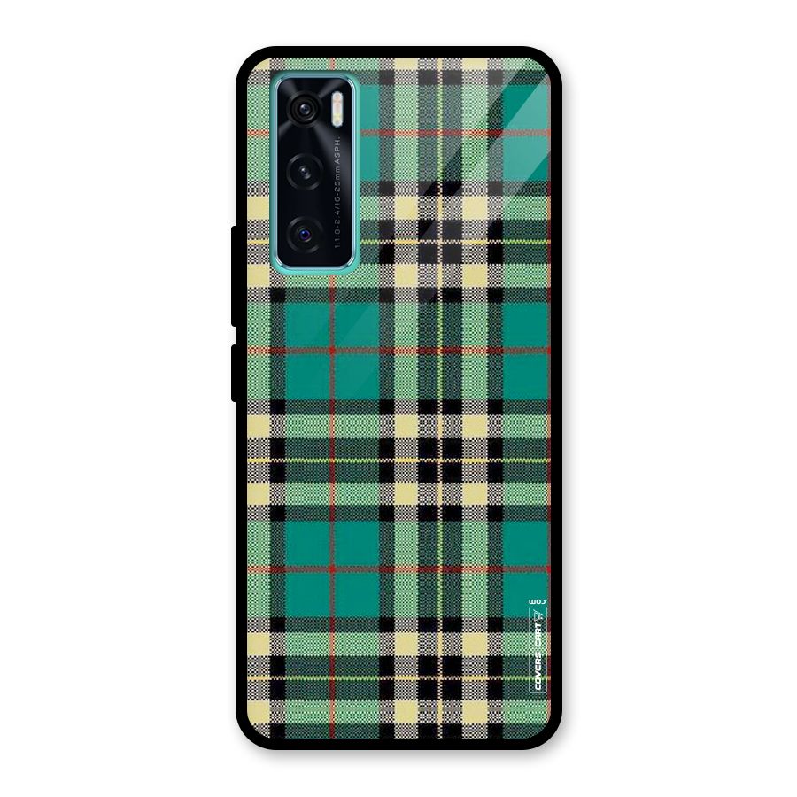 Green Check Glass Back Case for Vivo V20 SE