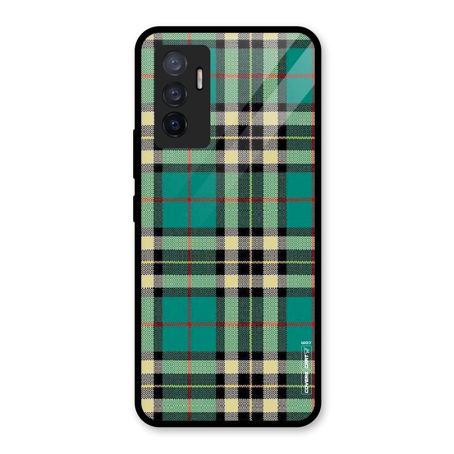 Green Check Glass Back Case for Vivo V23e