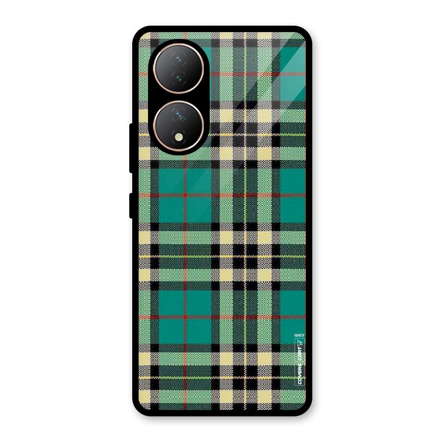 Green Check Glass Back Case for Vivo Y100A