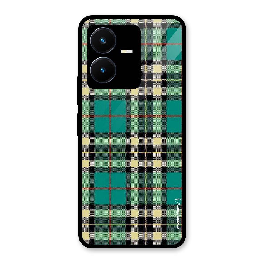 Green Check Glass Back Case for Vivo Y22s