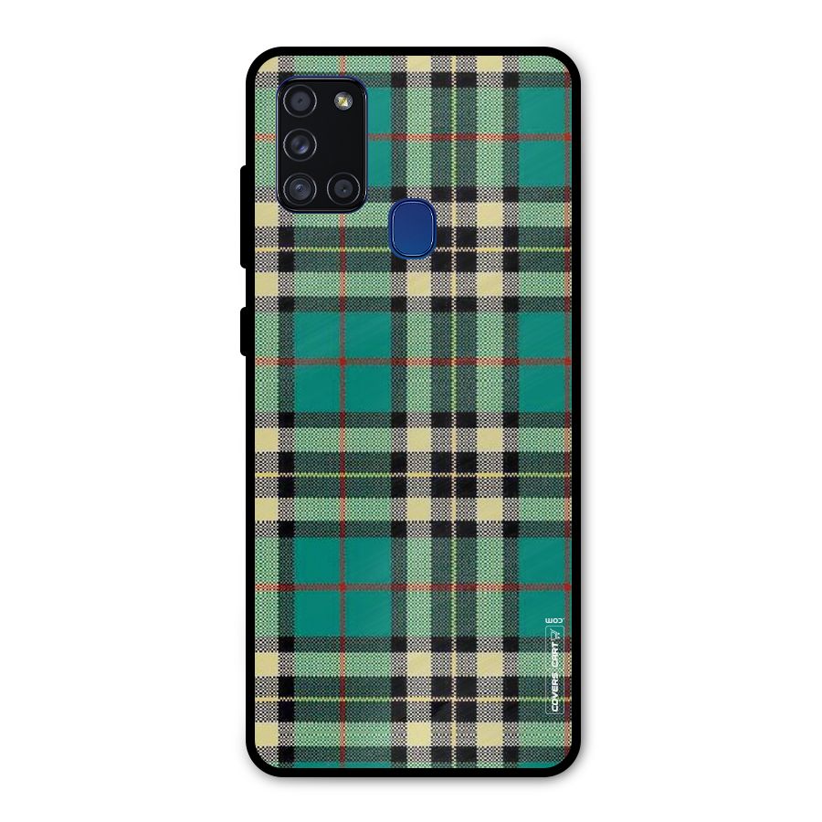Green Check Metal Back Case for Galaxy A21s