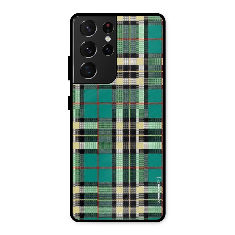 Green Check Metal Back Case for Galaxy S21 Ultra 5G