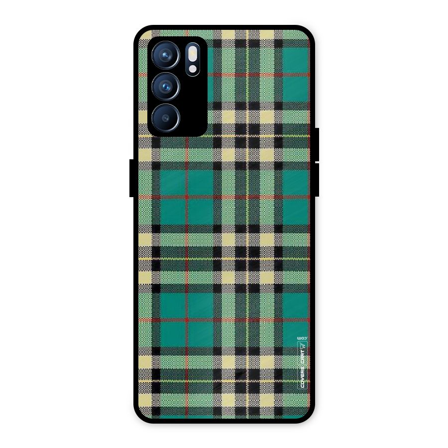 Green Check Metal Back Case for Oppo Reno6 5G