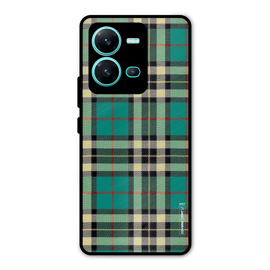 Green Check Metal Back Case for Vivo V25