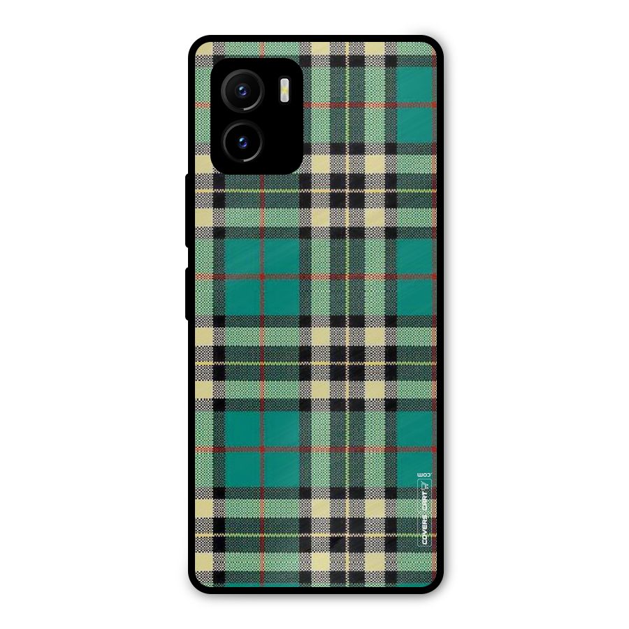 Green Check Metal Back Case for Vivo Y15s