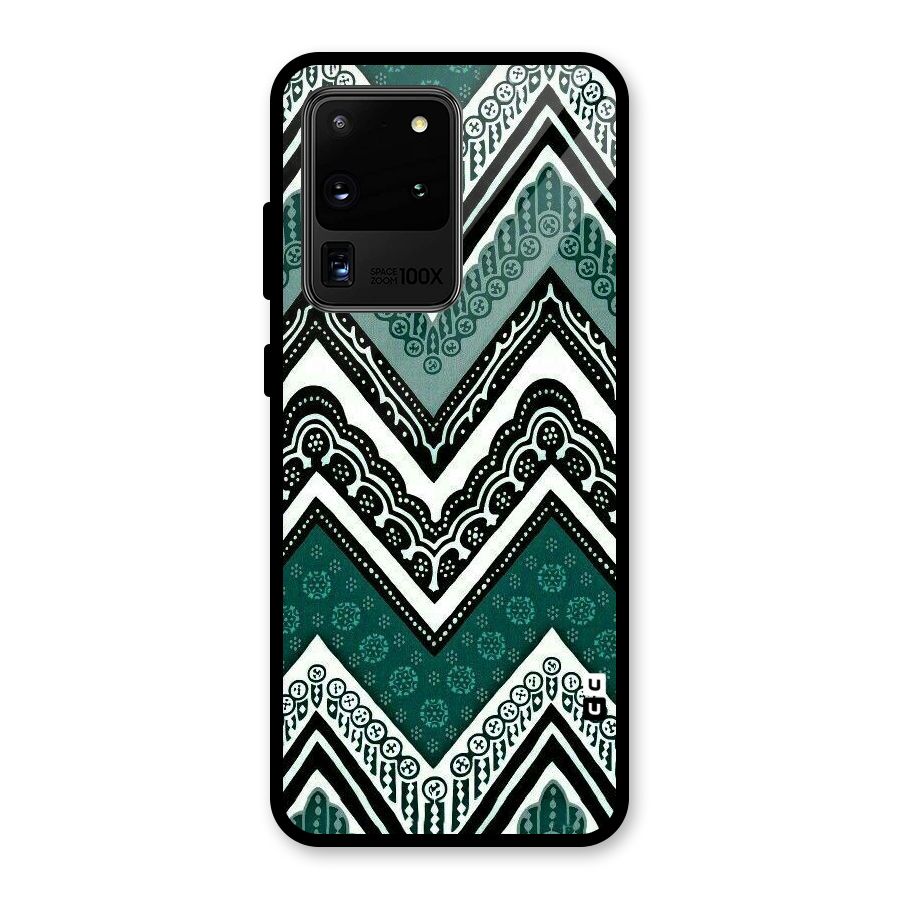 Green Chevron Glass Back Case for Galaxy S20 Ultra