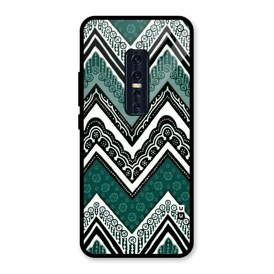 Green Chevron Glass Back Case for Vivo V17 Pro