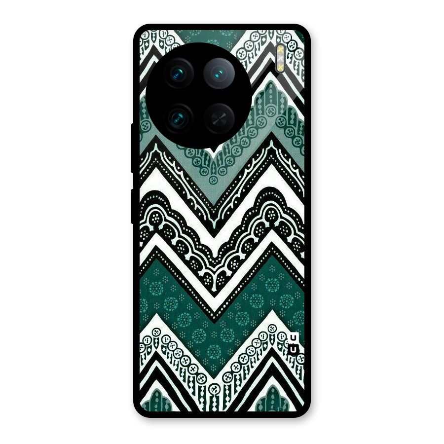 Green Chevron Glass Back Case for Vivo X90 Pro
