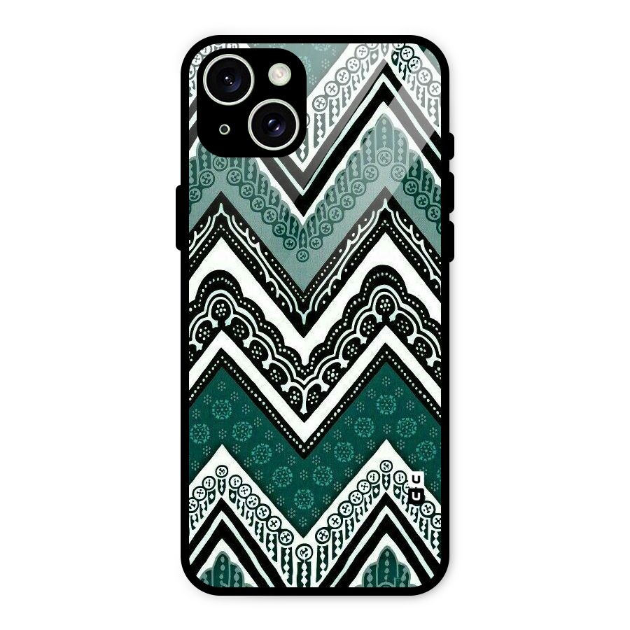 Green Chevron Glass Back Case for iPhone 15 Plus