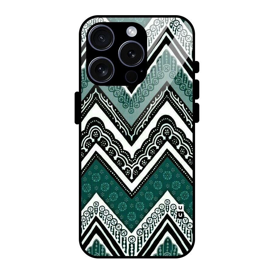 Green Chevron Glass Back Case for iPhone 15 Pro