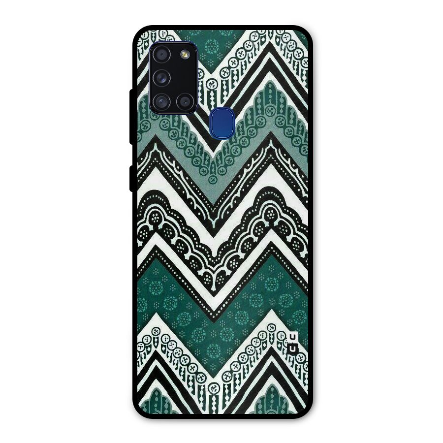 Green Chevron Metal Back Case for Galaxy A21s