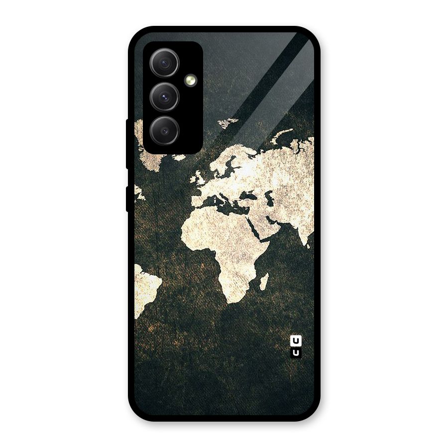 Green Gold Map Design Glass Back Case for Galaxy A34
