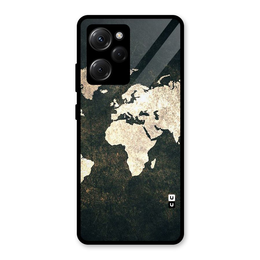 Green Gold Map Design Glass Back Case for Poco X5 Pro