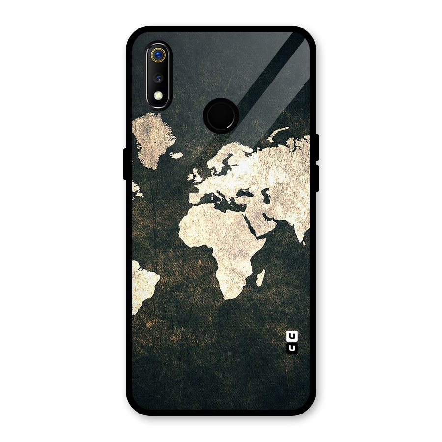 Green Gold Map Design Glass Back Case for Realme 3i