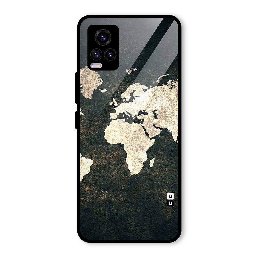 Green Gold Map Design Glass Back Case for Vivo V20 2021