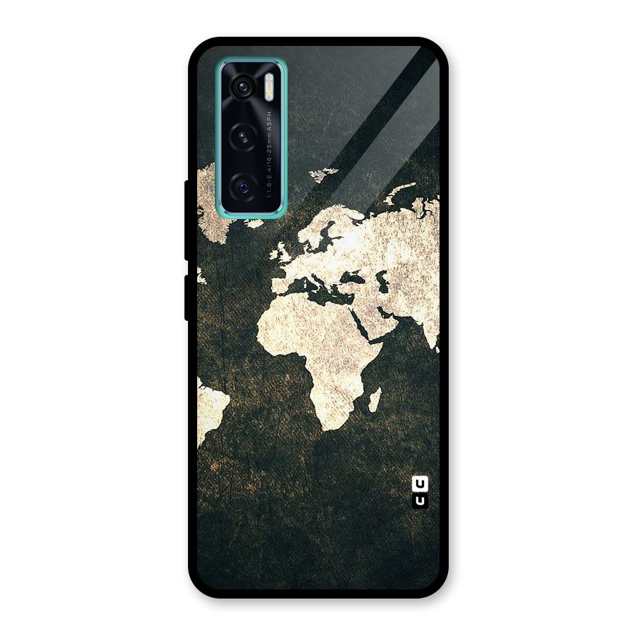 Green Gold Map Design Glass Back Case for Vivo V20 SE