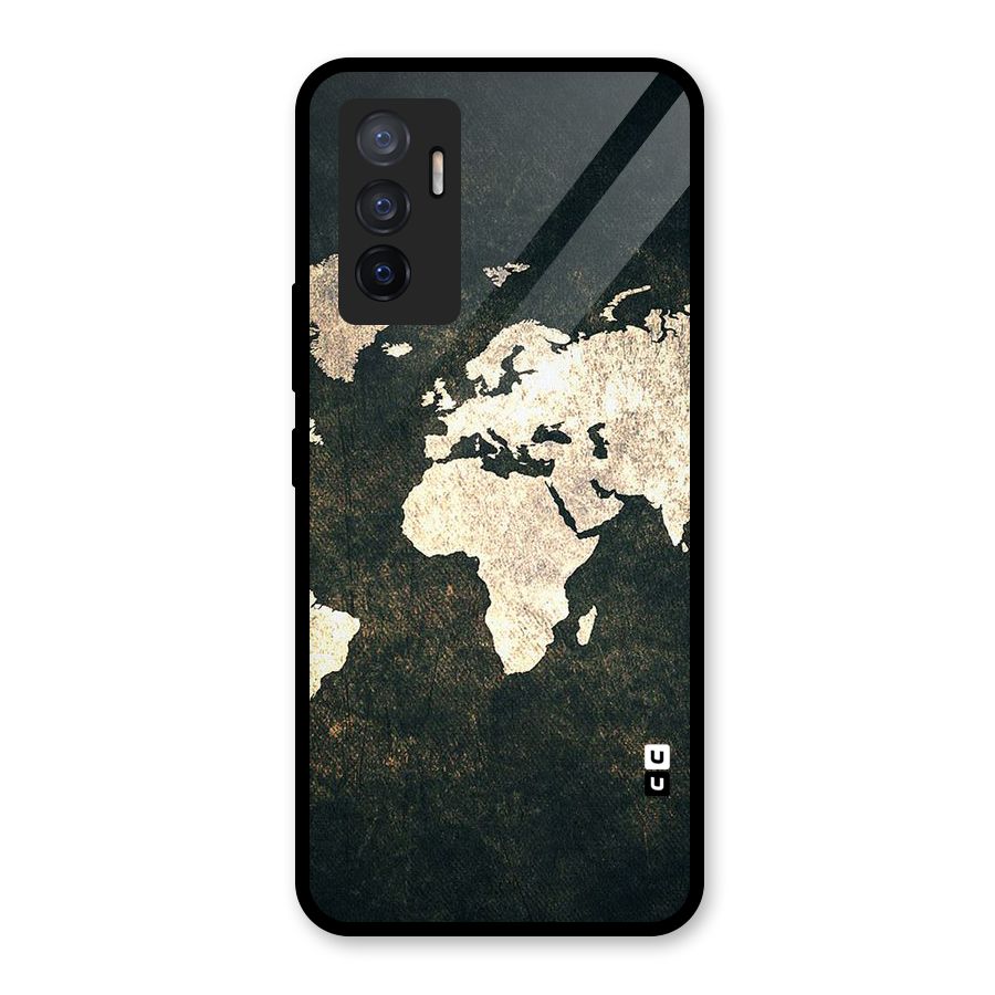 Green Gold Map Design Glass Back Case for Vivo V23e
