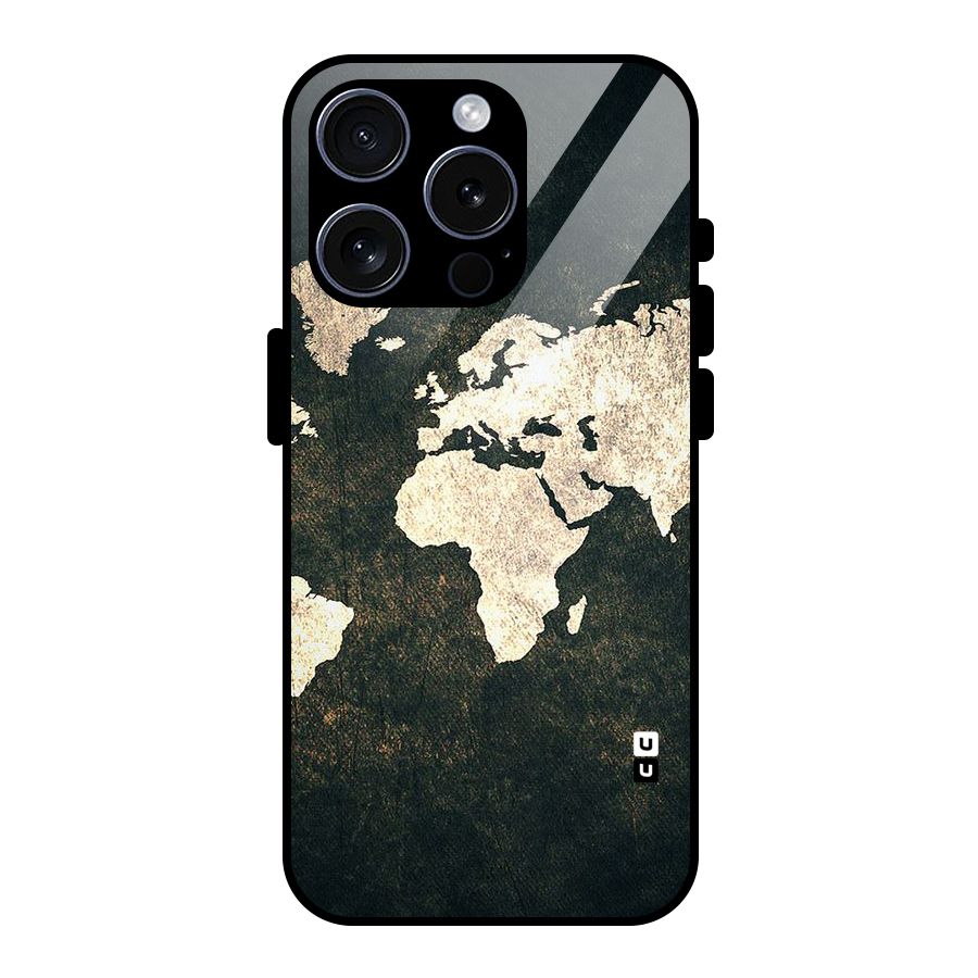 Green Gold Map Design Glass Back Case for iPhone 15 Pro