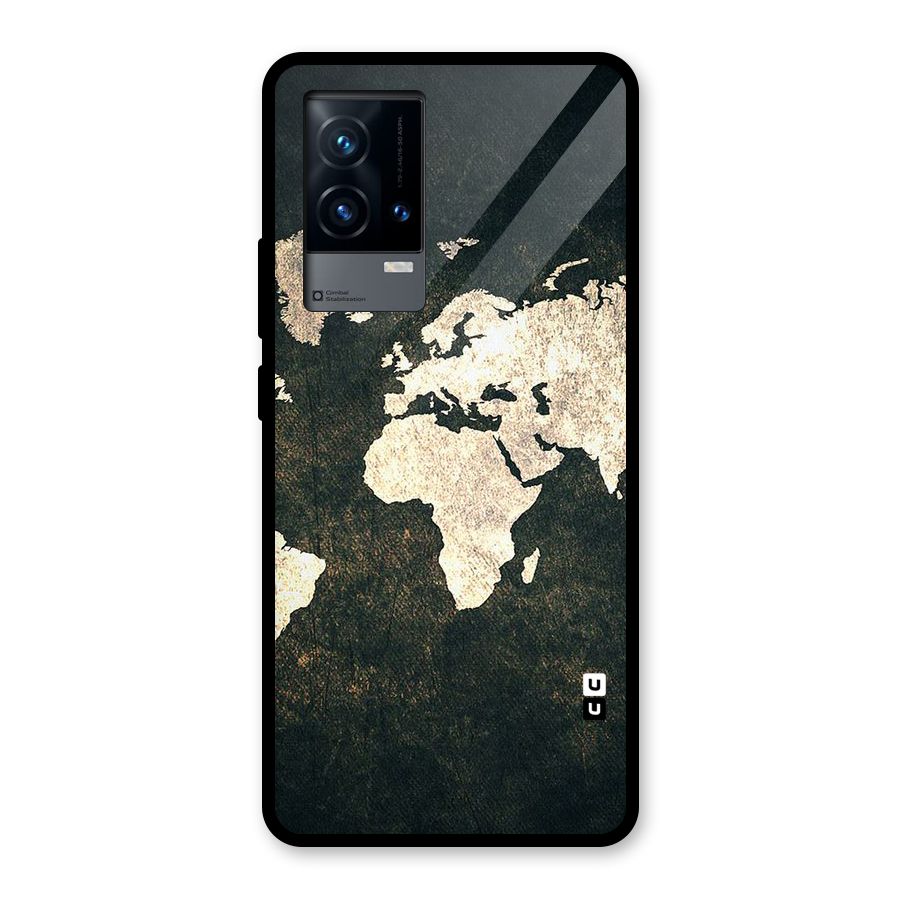 Green Gold Map Design Glass Back Case for iQOO 9 5G