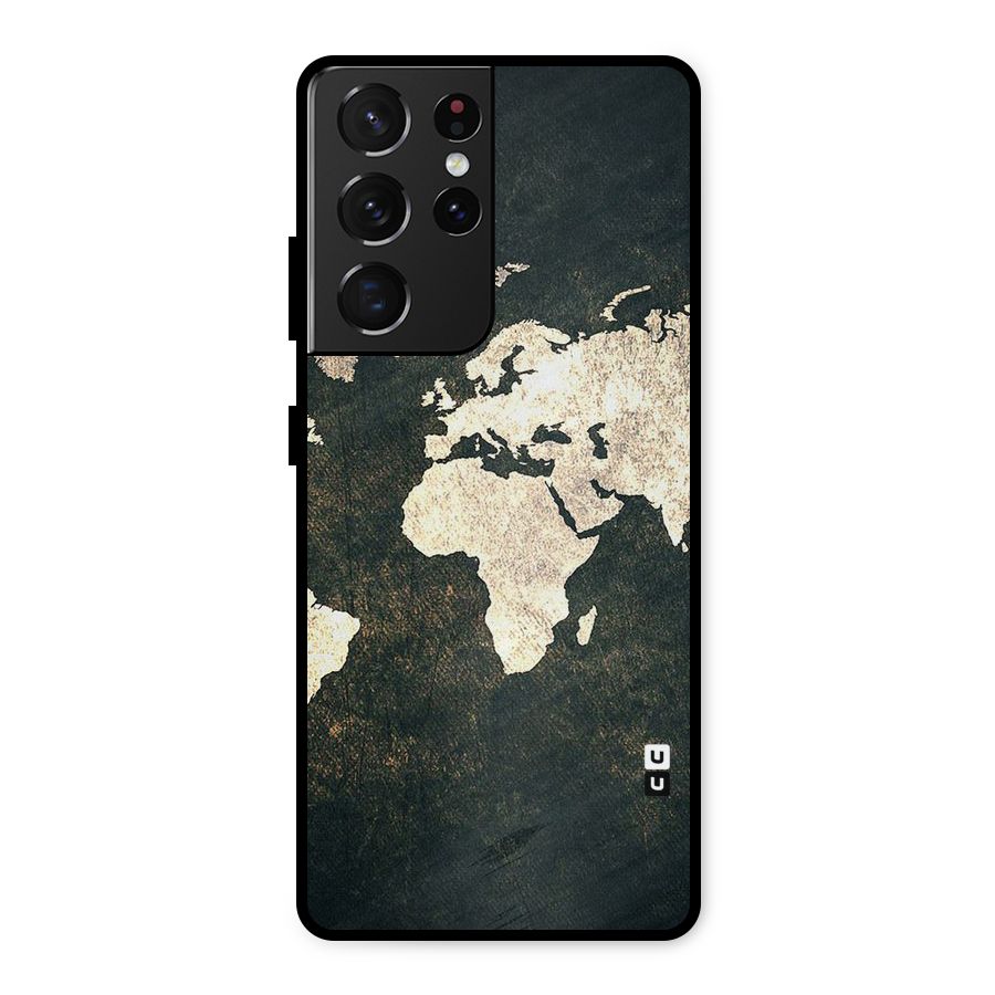 Green Gold Map Design Metal Back Case for Galaxy S21 Ultra 5G