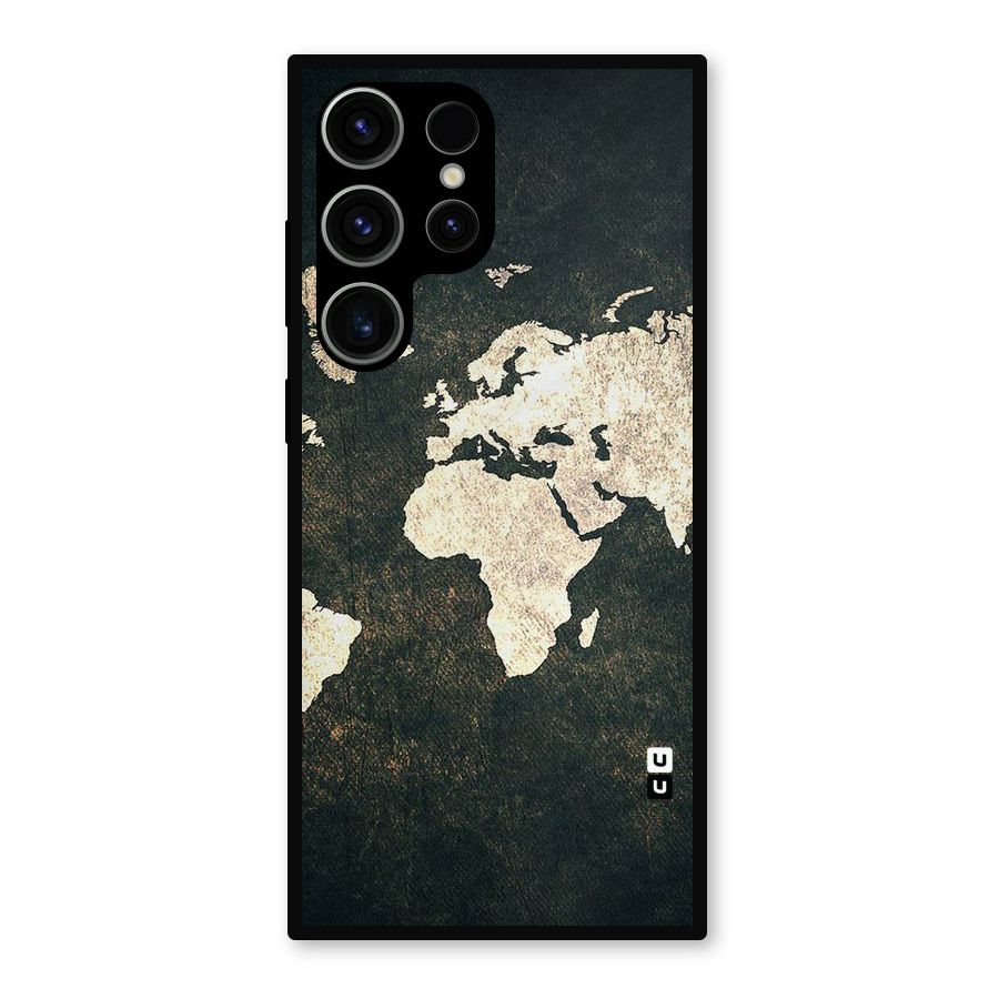 Green Gold Map Design Metal Back Case for Galaxy S23 Ultra