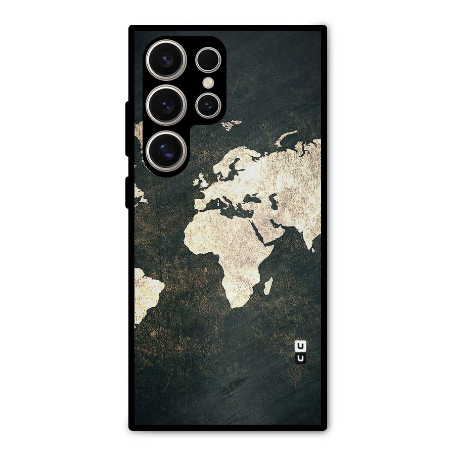Green Gold Map Design Metal Back Case for Galaxy S24 Ultra