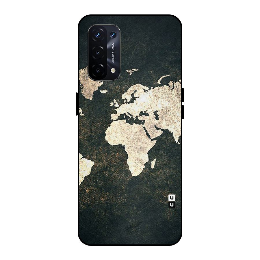 Green Gold Map Design Metal Back Case for Oppo A74 5G