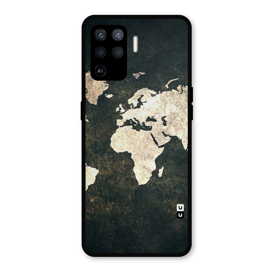 Green Gold Map Design Metal Back Case for Oppo F19 Pro