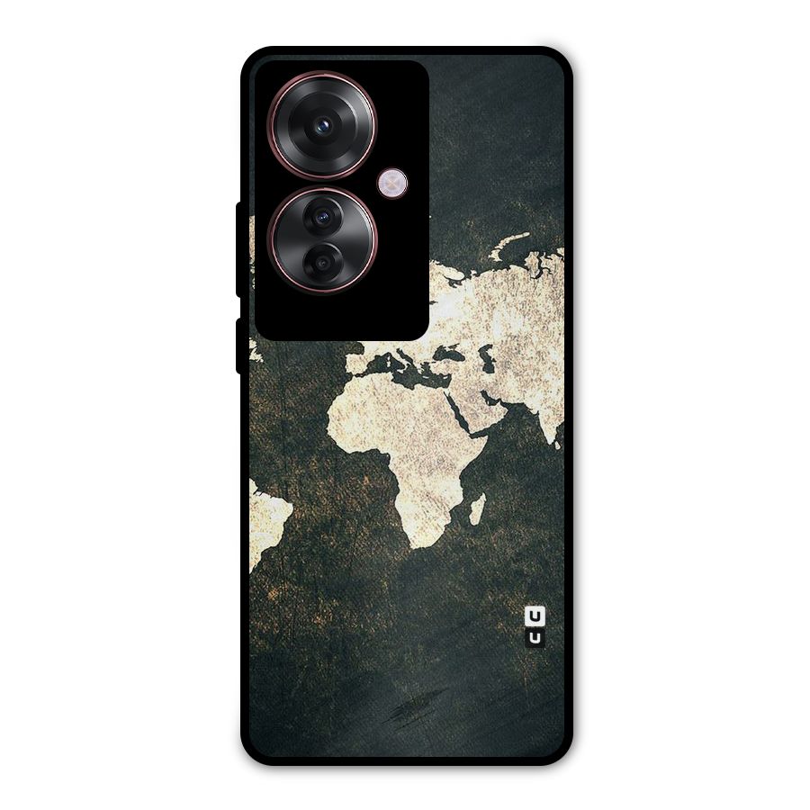 Green Gold Map Design Metal Back Case for Oppo F25 Pro