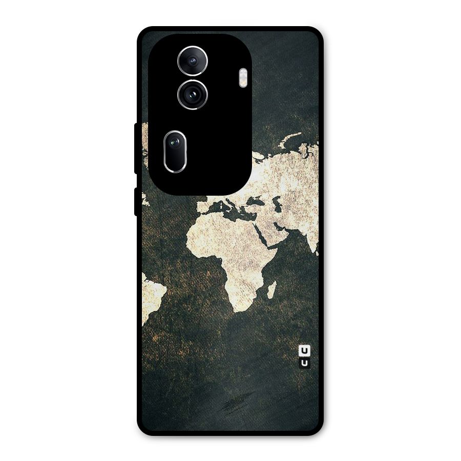 Green Gold Map Design Metal Back Case for Oppo Reno11 Pro 5G