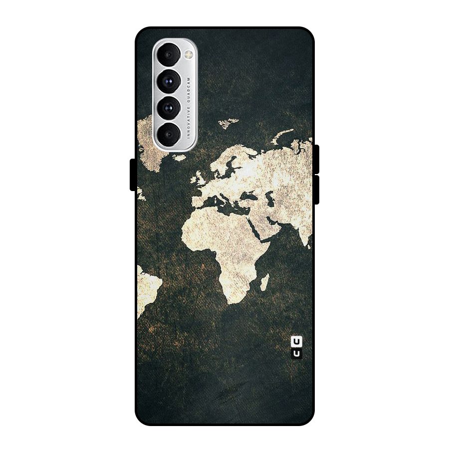 Green Gold Map Design Metal Back Case for Oppo Reno4 Pro