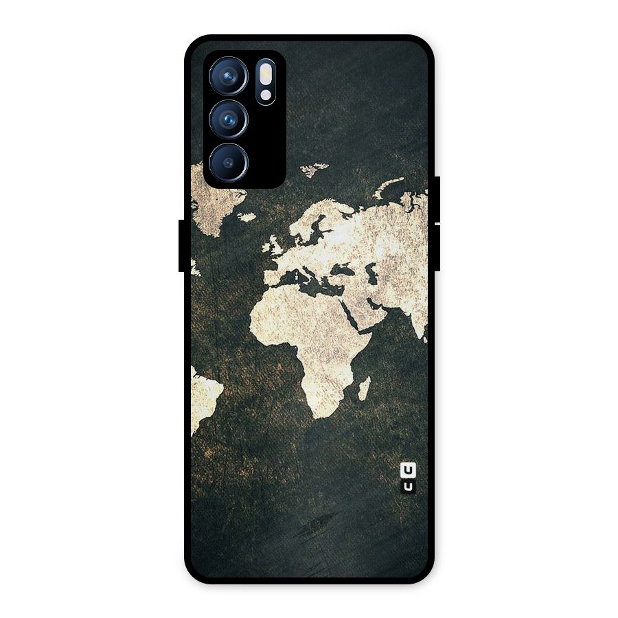Green Gold Map Design Metal Back Case for Oppo Reno6 5G