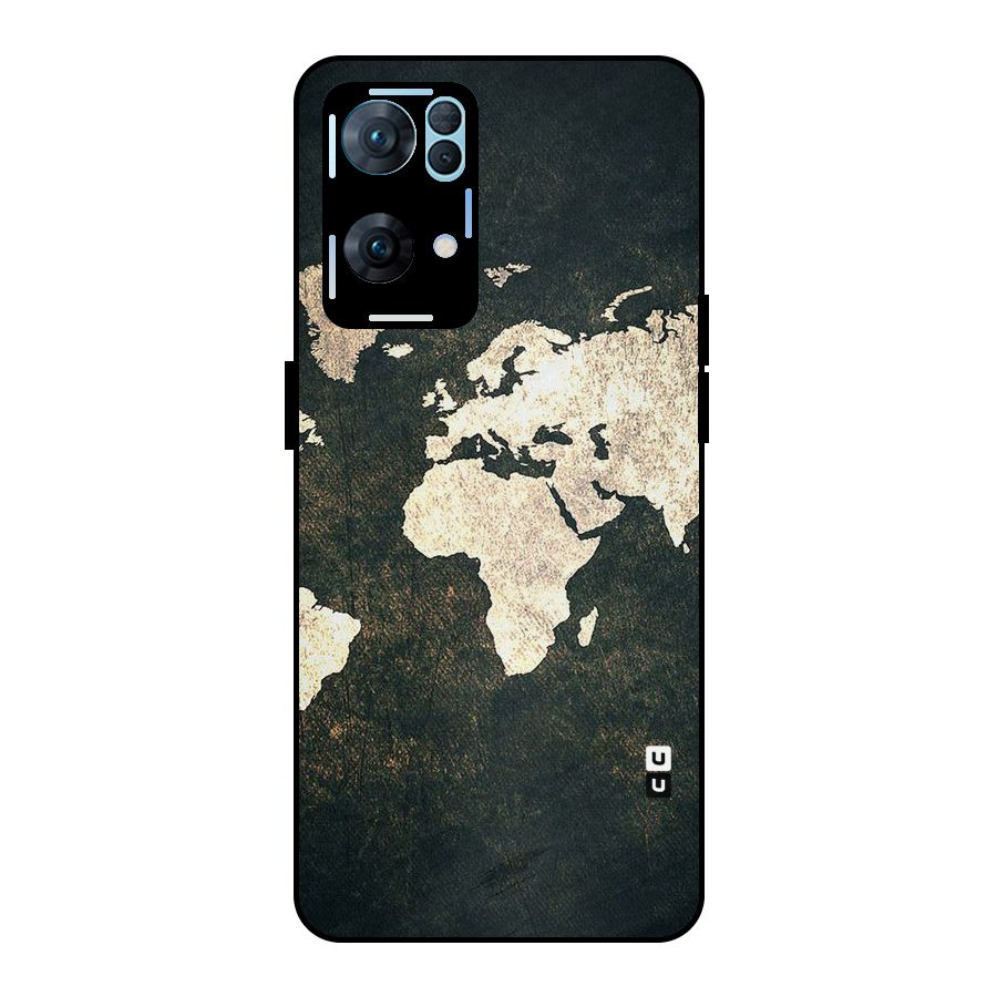 Green Gold Map Design Metal Back Case for Oppo Reno7 Pro 5G