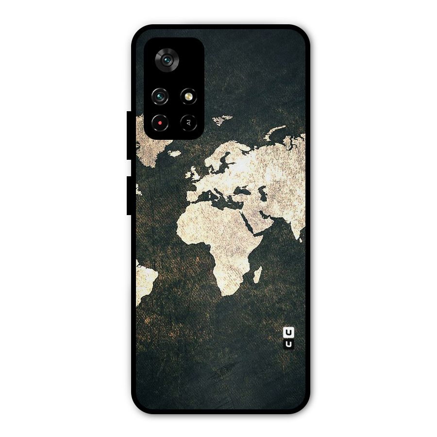 Green Gold Map Design Metal Back Case for Poco M4 Pro 5G