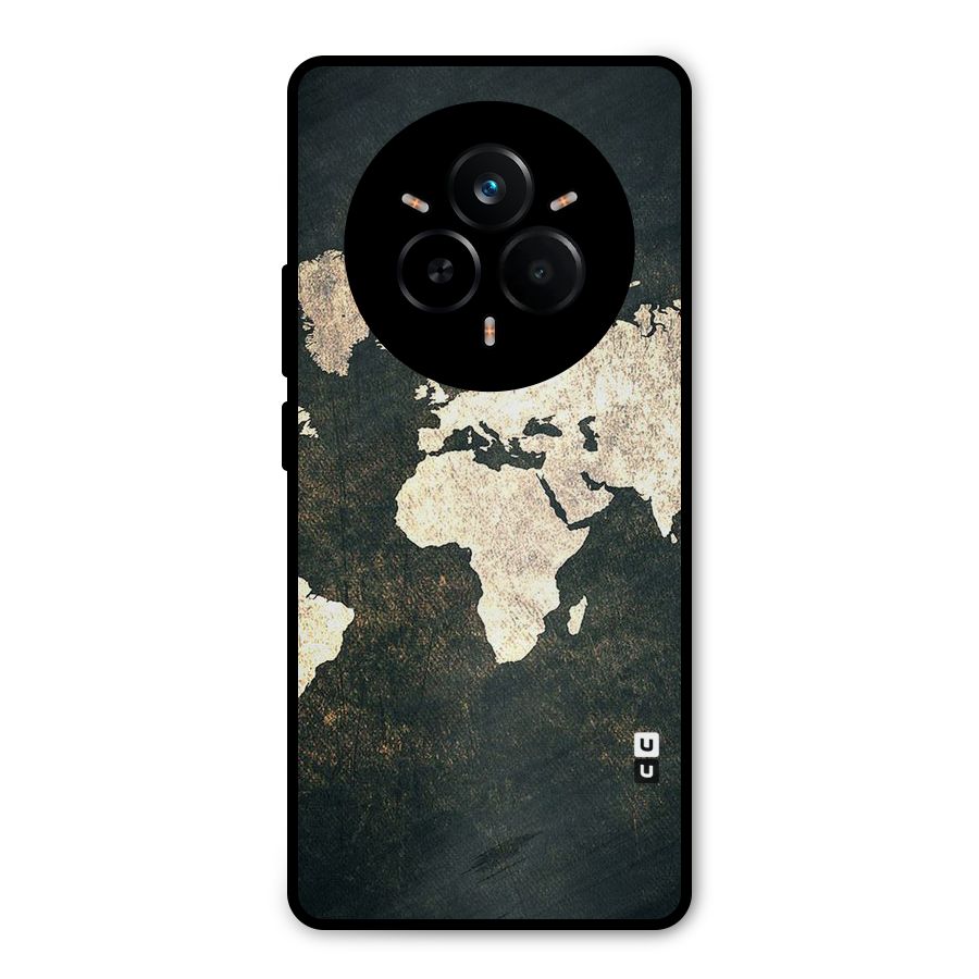 Green Gold Map Design Metal Back Case for Realme 14 Pro
