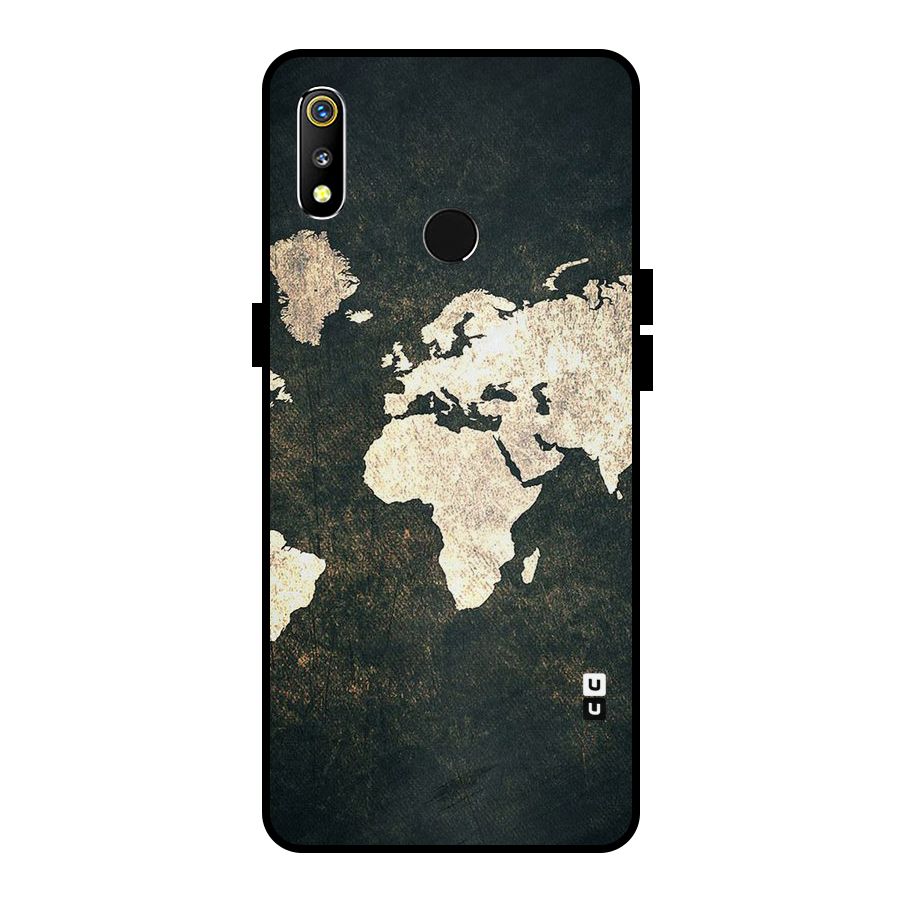 Green Gold Map Design Metal Back Case for Realme 3i