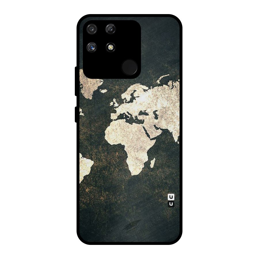 Green Gold Map Design Metal Back Case for Realme Narzo 50A