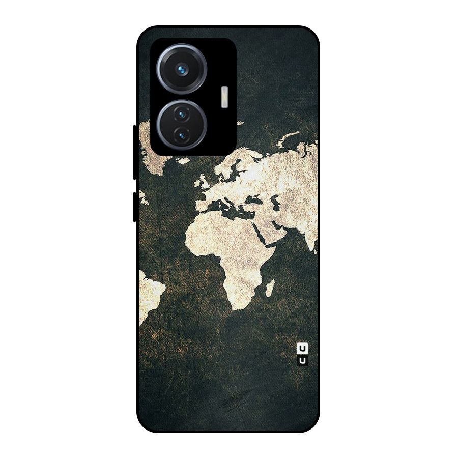 Green Gold Map Design Metal Back Case for Vivo T1 44W