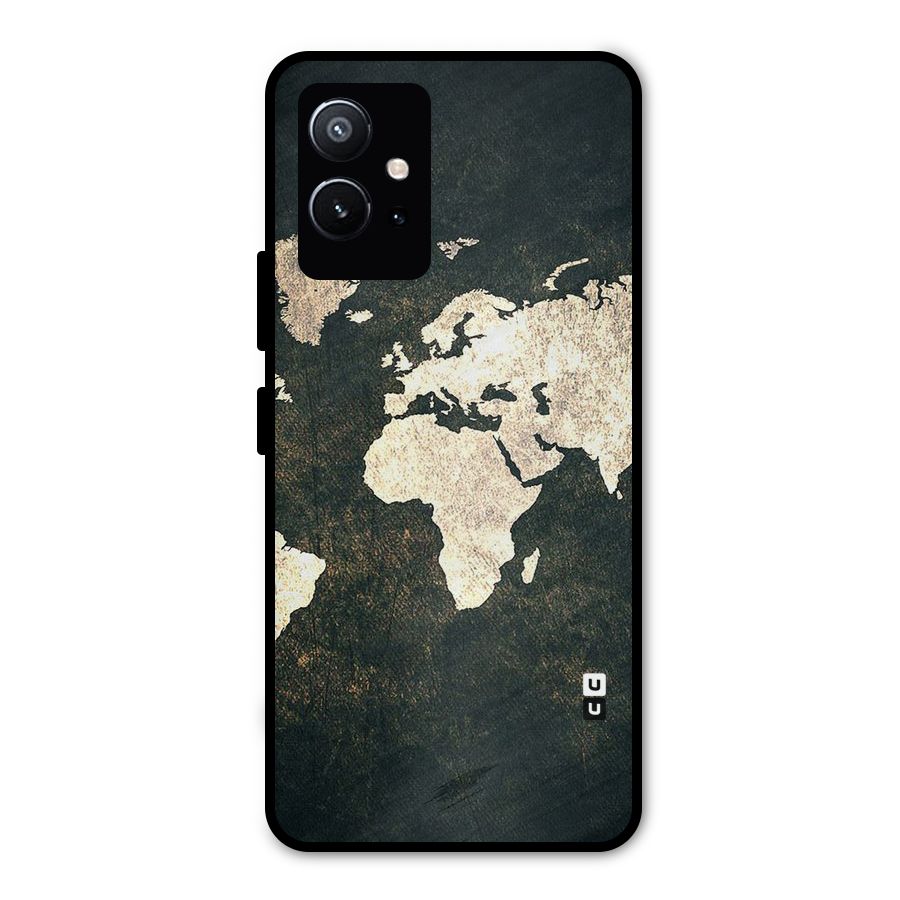 Green Gold Map Design Metal Back Case for Vivo T1 5G