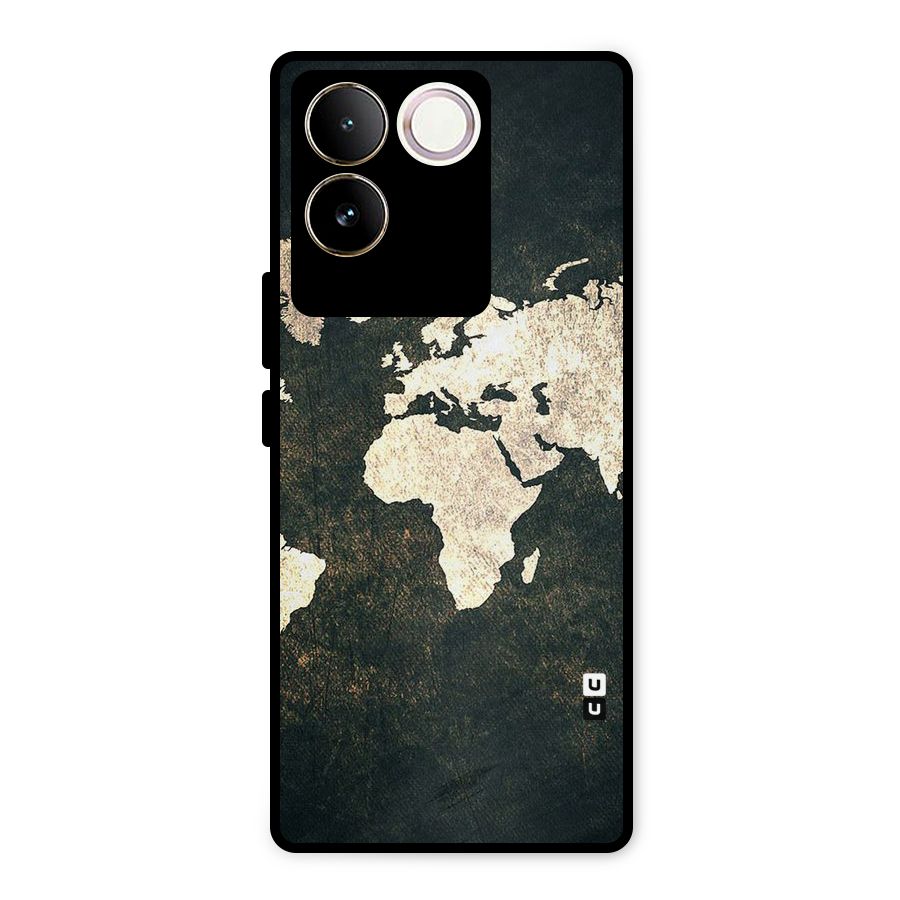 Green Gold Map Design Metal Back Case for Vivo T2 Pro