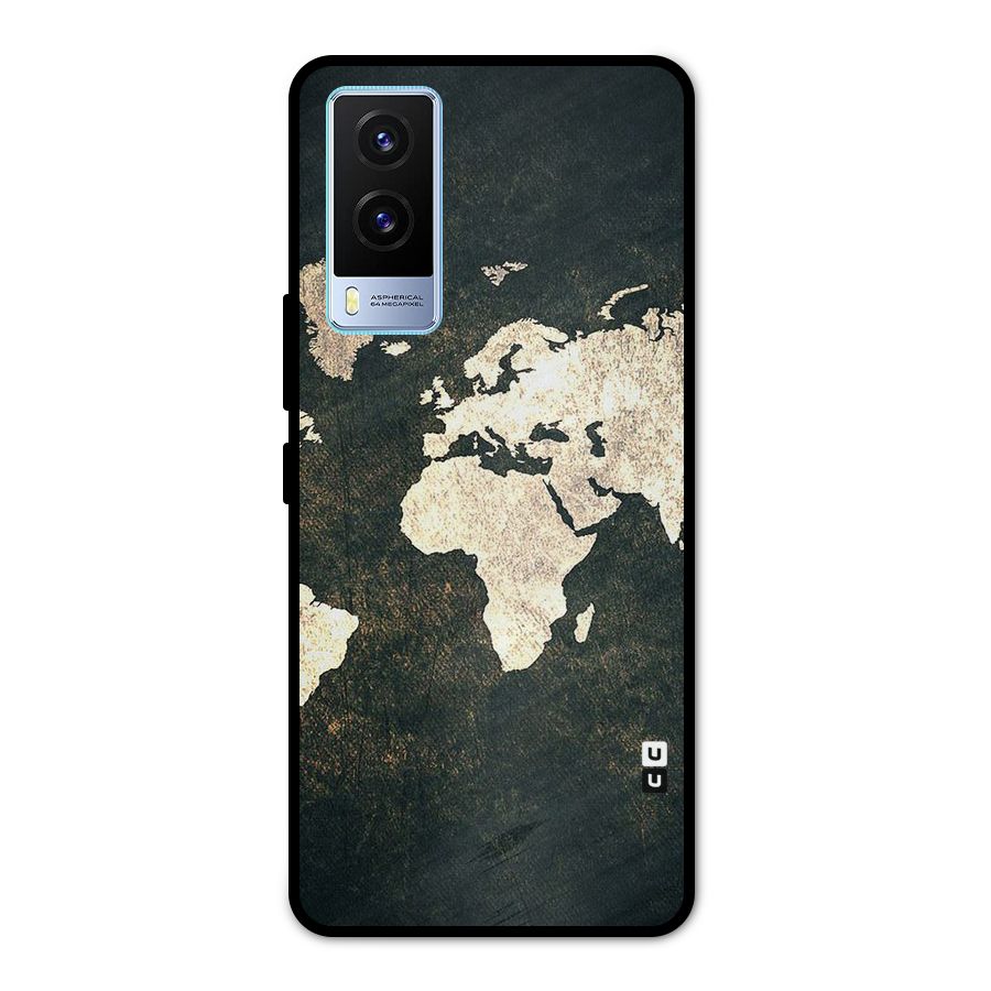 Green Gold Map Design Metal Back Case for Vivo V21e 5G